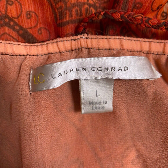 LC Lauren Conrad Womens Large T Back Racerback Blouse Tank Top Paisley Orange - Picture 7 of 7